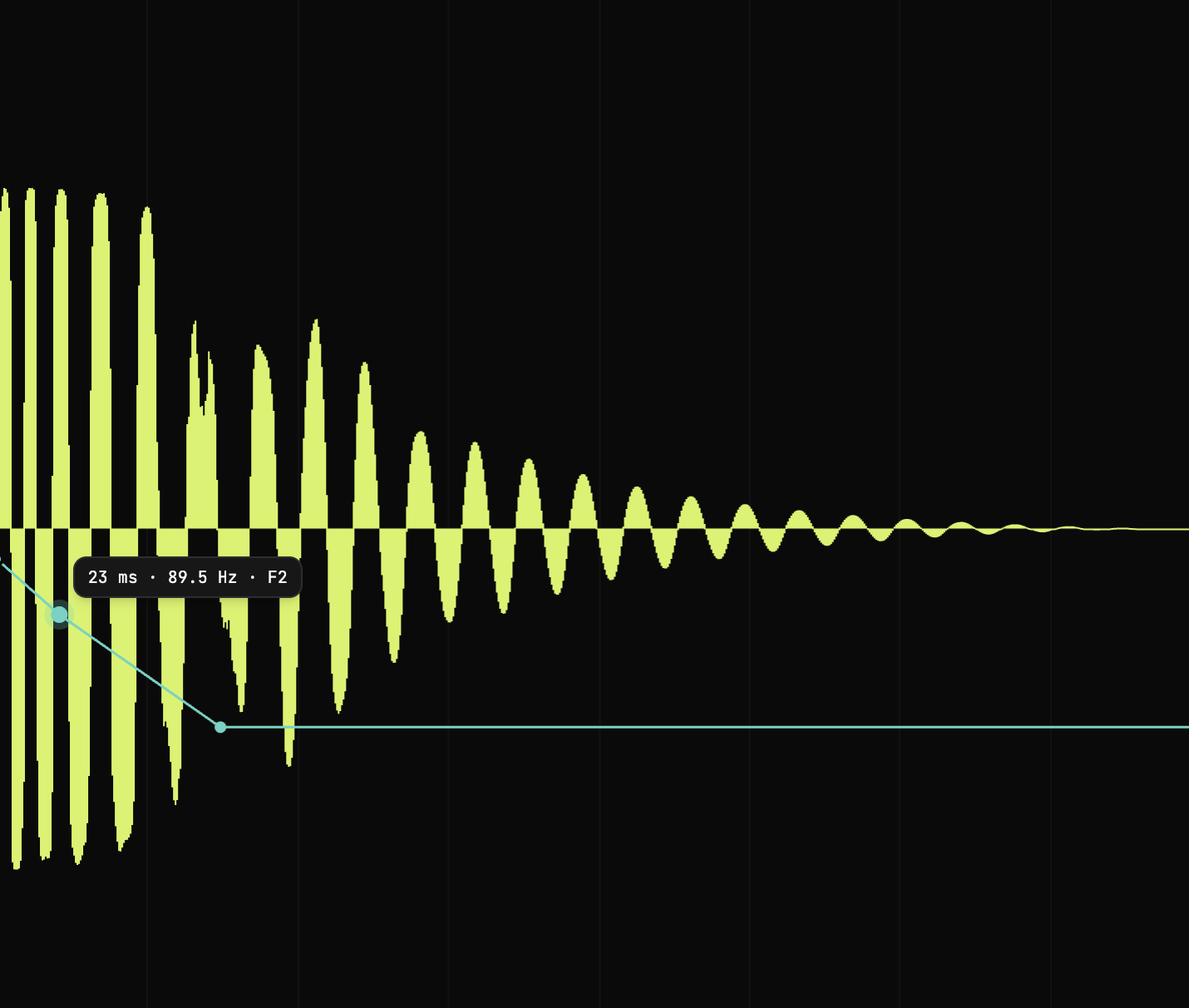 kick-drum.net pitch curve editor showing a kick waveform with editable pitch points for an 808 or sub kick